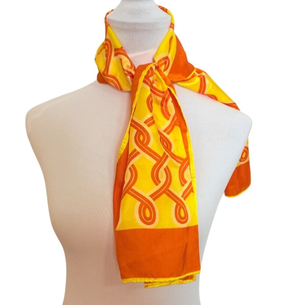 Retro 70s MOD Geometric Scarf Orange Yellow Fashion Links VTG Bold Japan